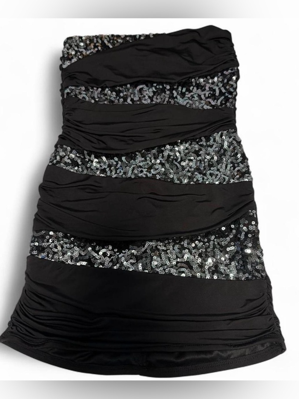 Black Sequin Strapless Party Dress Medium